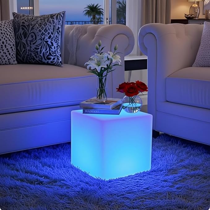 14 inch Versatile LED Cube Light Chair, Rechargeable Light Cubes Table w/Remote by COPU