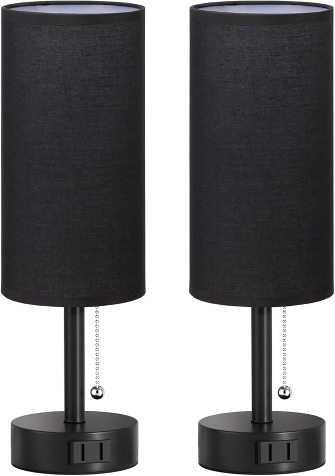 Fenmzee Black Bedside Table Lamps Set of 2-3 Color Temperatures Pull Chain Lamp - Image 8