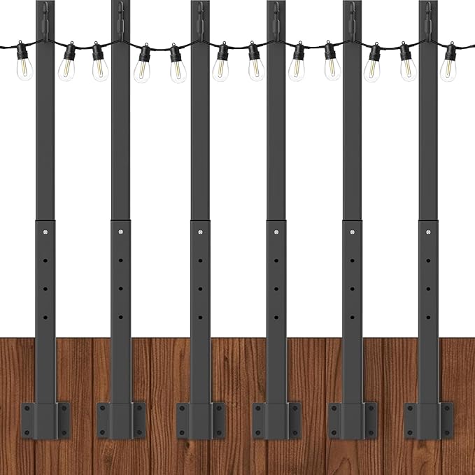 6 Pack String Light Poles, 2.8Ft Metal Poles by NUERPO