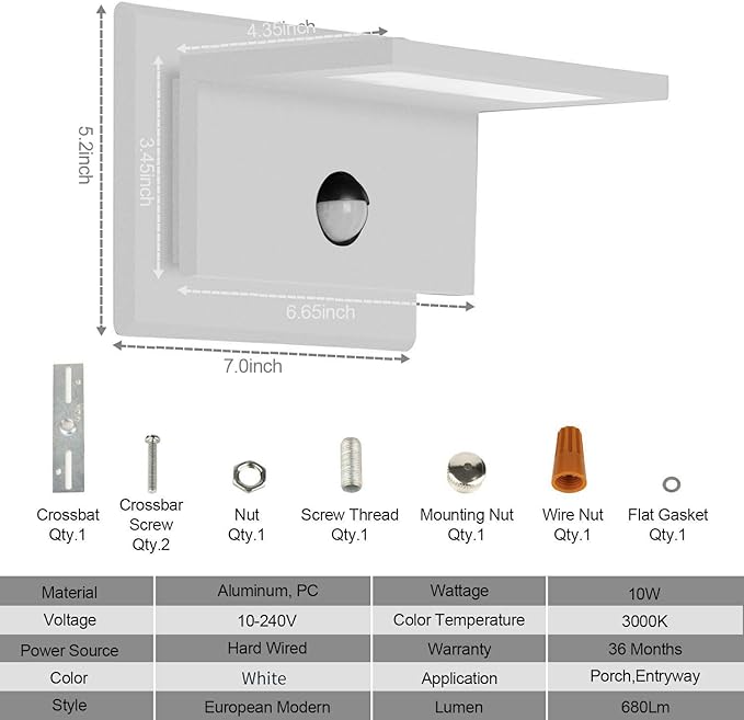 Motion Sensor Outdoor Wall Light White Exterior Light Fixture LED Porch Light - Image 7