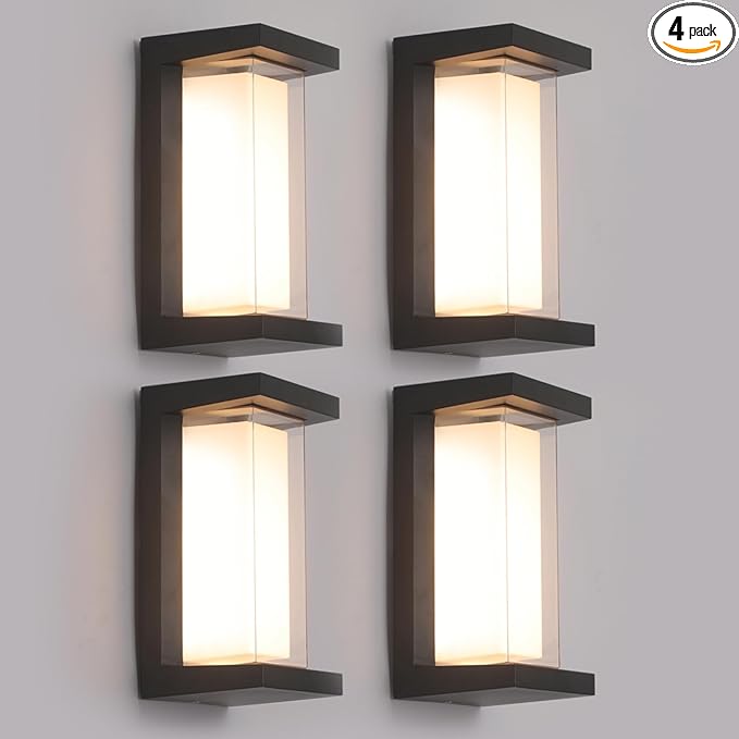 4 Pack 24W Outdoor Wall Lights Exterior/Interior LED 3-Color Adjustable 2100LM by MilleLucciole
