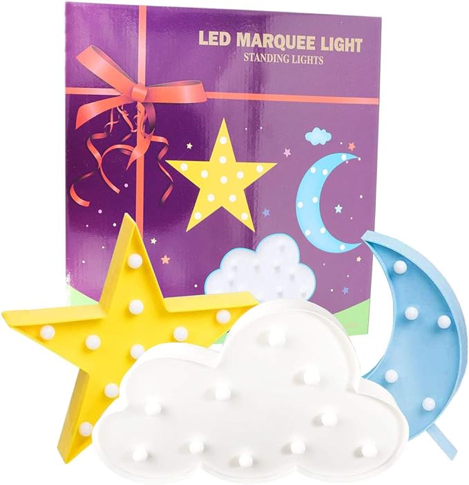 AUSAYE 3PCS Decorative LED Night Lights Crescent Moon Star Cloud Lamp Sign - Image 7
