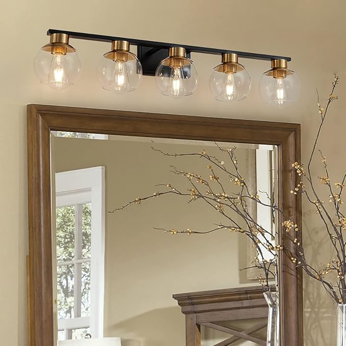 PAZALA Black Gold Bathroom Light Fixtures Over Mirror 5-Lights Vanity Light - Image 2