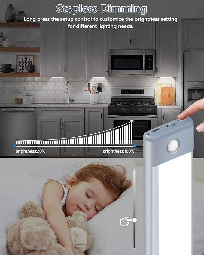 PRIORARE Motion Sensor Under Cabinet Lighting 3 Color Temperatures, 60-LED - Image 3