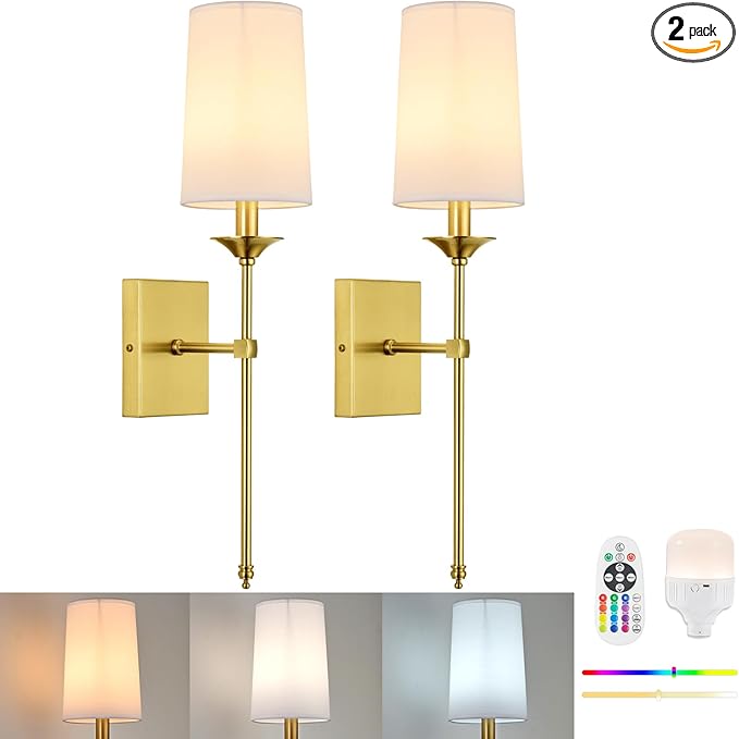 TERLEENART Battery Operated Wall Sconce Set of 2, Cordless Rechargeable Wall by TERLEENART