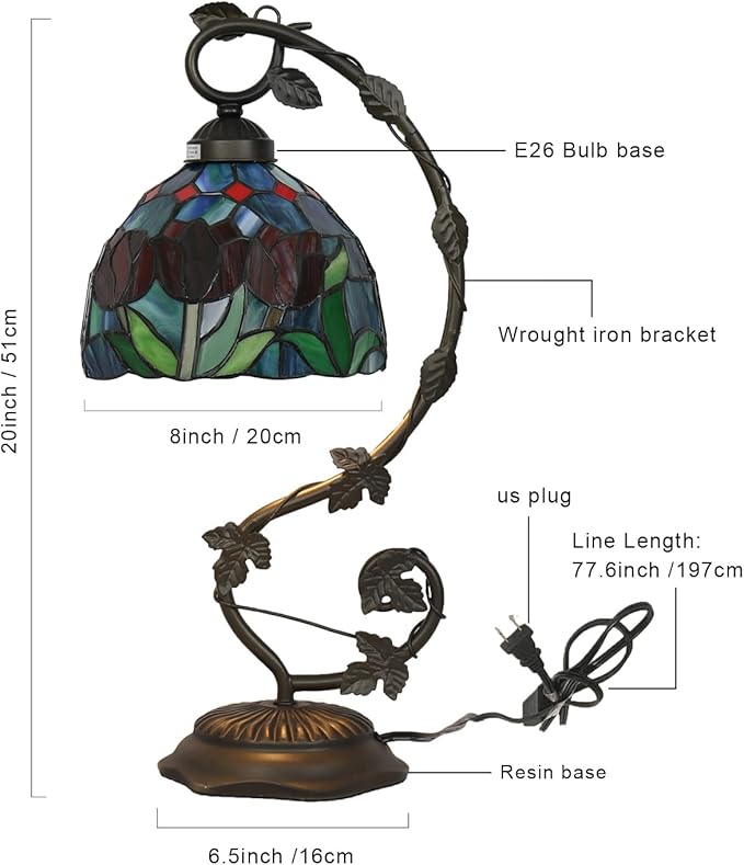 Stained Glass Lamp, Vintage Table Lamp, Living Room, Study（Tulip） - Image 2
