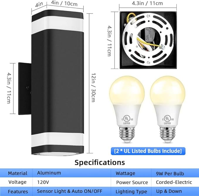 RAYVO Dusk to Dawn Outdoor Wall Light, Modern Up and Down Outdoor Light Fixture - Image 3