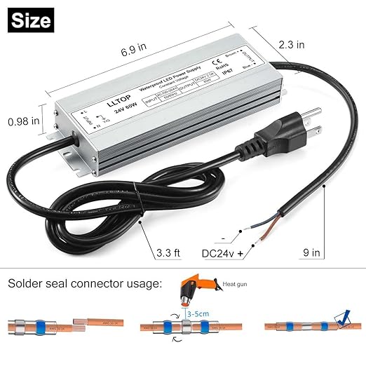 LED Driver 60 Watts 100-264V AC to 24V DC 2.5A Power Supply Waterproof Low - Image 3