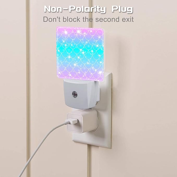 Pink Teal Mermaid Scales Night Light, Rainbow Glitter Fish Scale Dusk to Dawn - Image 3
