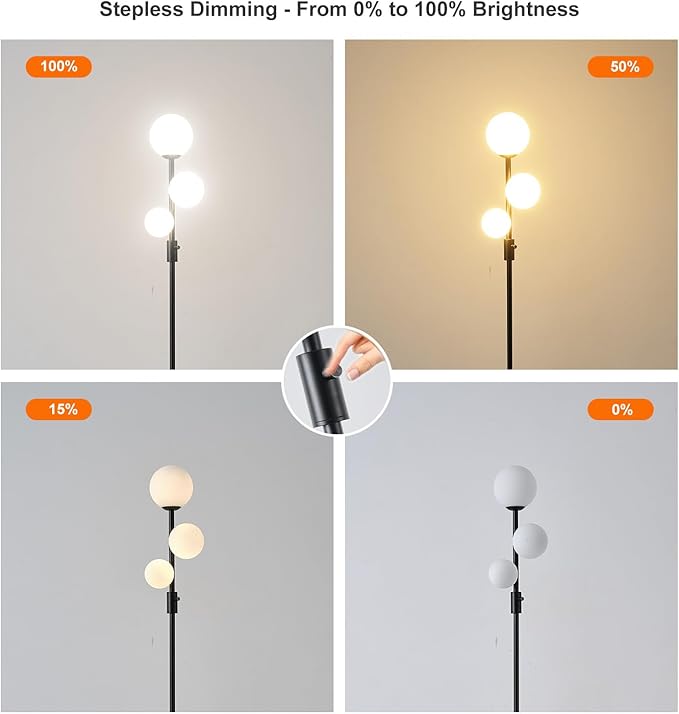 Fiqevs Upgraded Dimmable 3 Globe Mid Century Modern Floor Lamp, 3 x 3000K Warm - Image 4