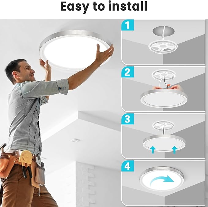 libtit 12 inch Flush Mount LED Ceiling Light Fixture, 3000K 4000K 6500K - Image 7