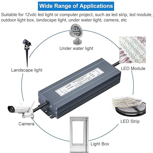 LED Driver 300 Watts Waterproof IP67 Power Supply 90-130V AC to 12V DC 25A Low - Image 6