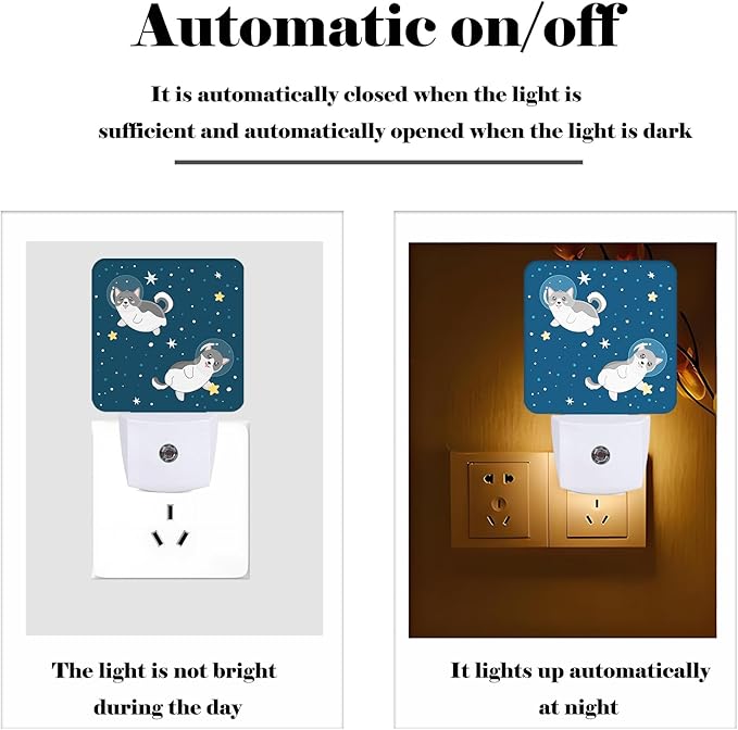Cute Husky Astronauts on Space Night Light, Plug-in Night Lights - Image 3