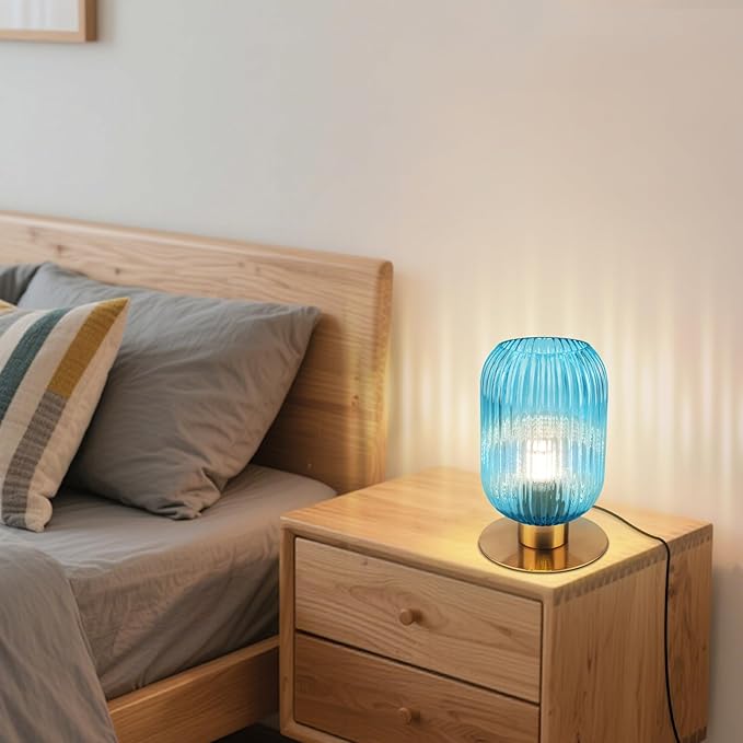 Small Table Lamp for Bedroom, Elegant Ribbed Glass Table Lamp Mid Century - Image 7