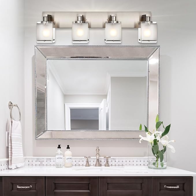 4-Lights Bathroom Light Fixtures Over Mirror, Brushed Nickel Vanity Wall - Image 5