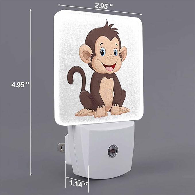LED Night Light, Cute Cartoon Brown Smiling Monkey LED Night Light Plug into - Image 2