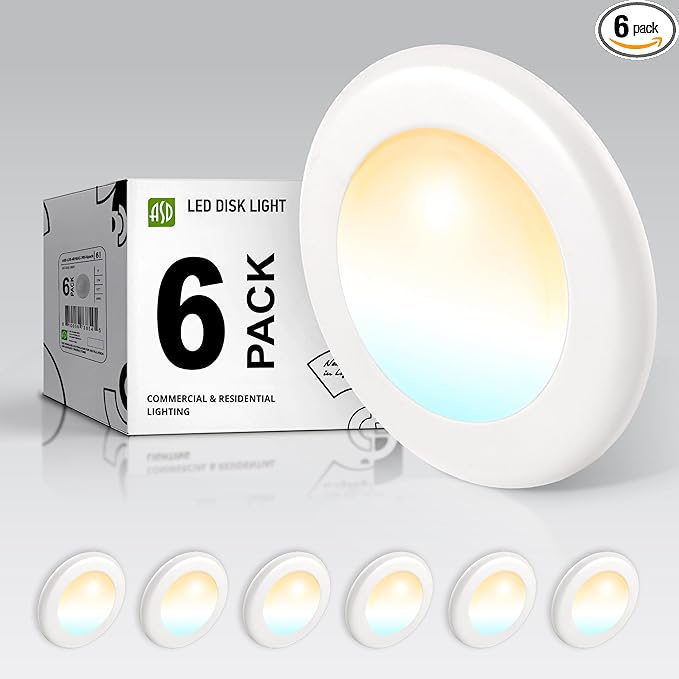 ASD 6 Pack LED Disk Lights 4 Inch, 10W 5CCT 2700K-5000K 685LM CRI90+, Dimmable by ASDLightingCorporation