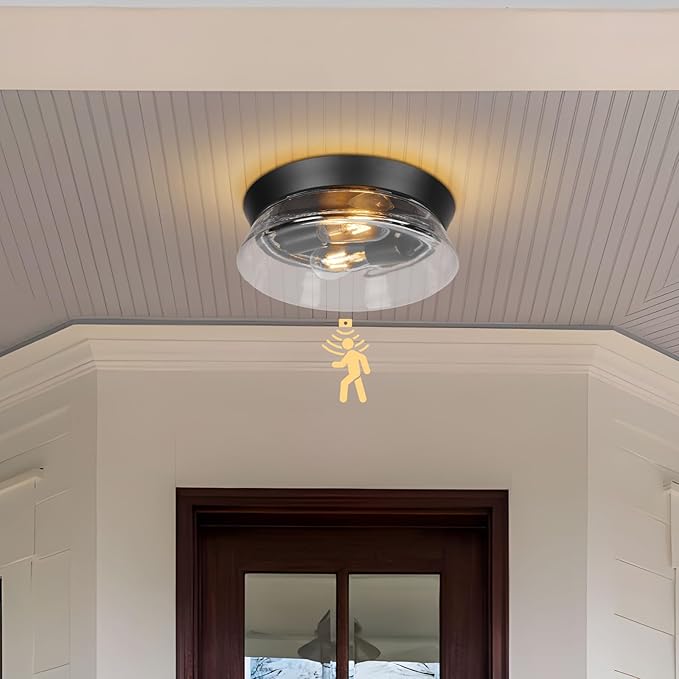 Motion Sensor Outdoor Ceiling Light, Farmhouse Waterproof Ceiling Light by RosientLighting