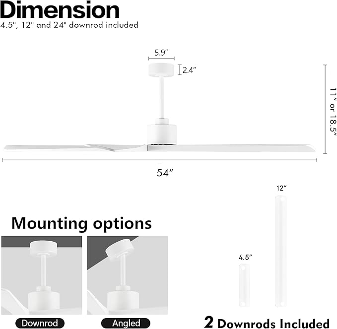 WINGBO 54 Inch DC Ceiling Fan without Lights, 5 Reversible Carved Solid Wood - Image 4