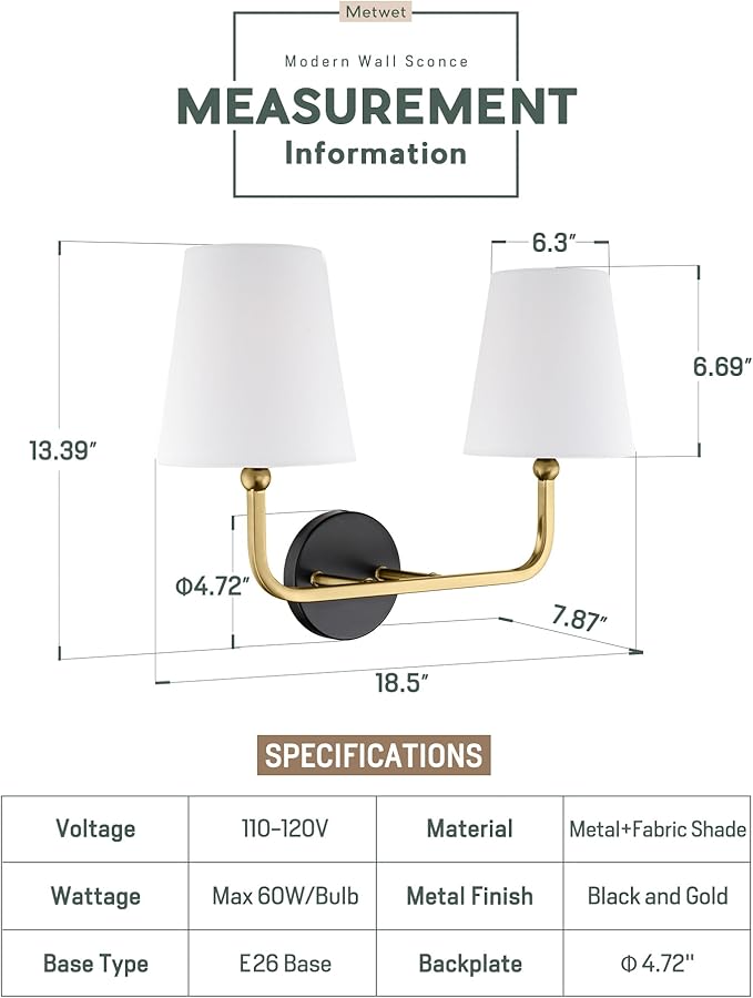 2-Light Bathroom Light Fixtures, Double Wall Sconce - Image 2