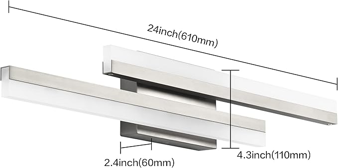 PRESDE 24 Inch LED Bathroom Vanity Light Bar, Modern Brushed Nickel Wall - Image 7
