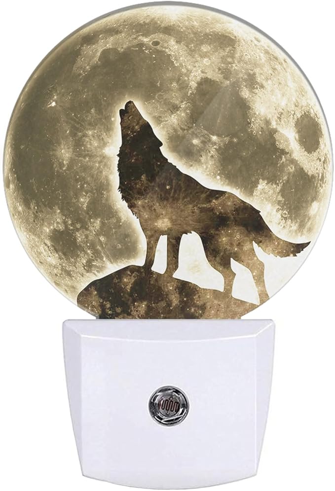 EKOBLA Black Wolf Night Light Wildlife Wolf on Cliff Full Moon Night Lights by EKOBLA