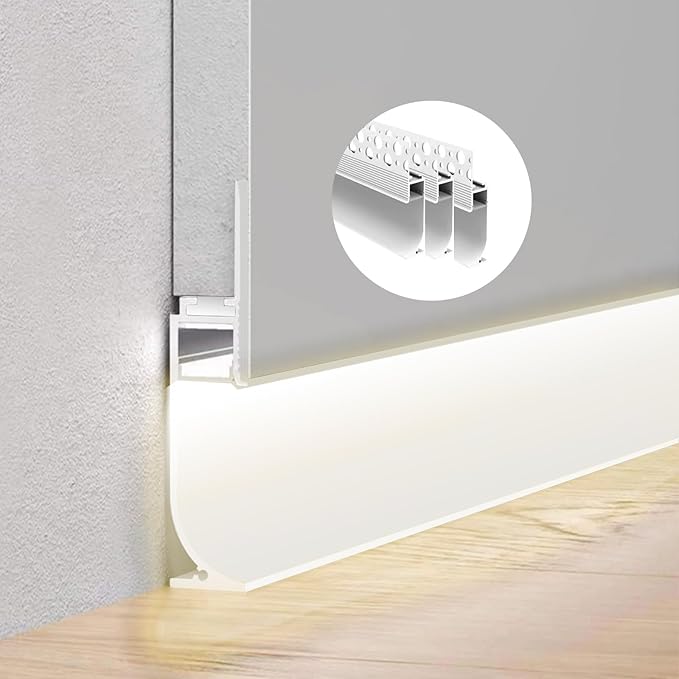Besseto White Baseboard LED Aluminum Channel, 3 x 2m Toe Kick LED Strip Light - Image 2