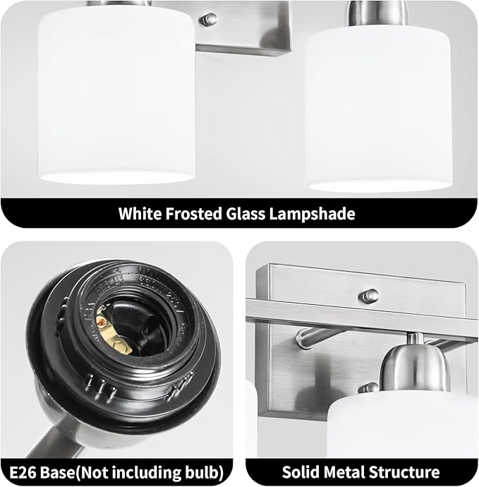 Brushed Nickel Bathroom Light, 2 Light Bathroom Vanity Light Brushed Nickel - Image 3