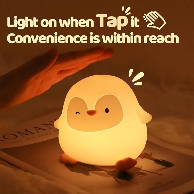 Penguin Night Light, 50-Hour Battery & Pat Control, Squishy Silicone Lamp - Image 6
