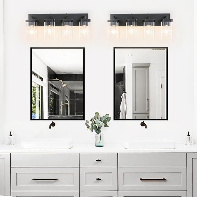 4-Light Bathroom Lighting Fixtures over Mirror, Matte Black Vanity Lights - Image 9