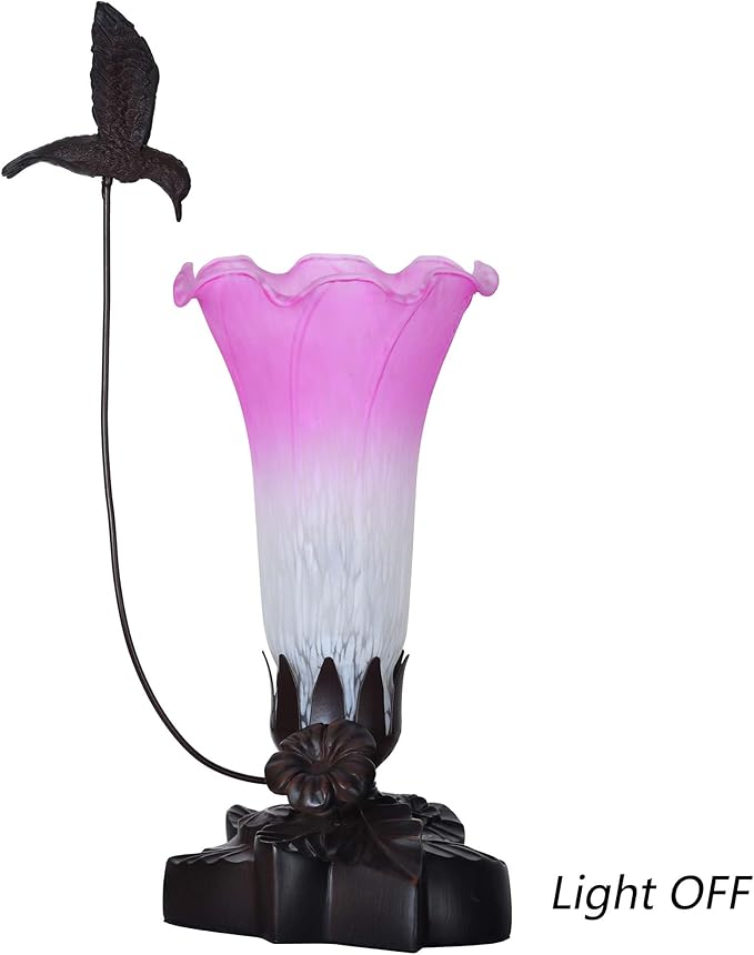Bieye LL02 Hummingbird Flying Over Lily Flower Blown Glass Table Lamp - Image 4