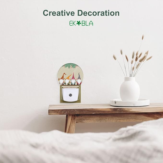EKOBLA Gnome Night Light Christmas Winter Decorative Santa Elf Snowflakes Plug - Image 3