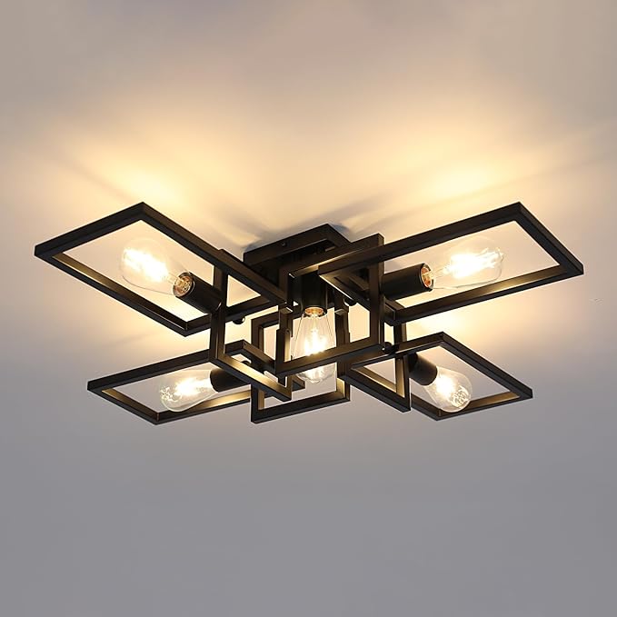 ZGLAOJT Black Industrial Semi Flush Mount Ceiling Light 5-Light Kitchen Light by ZGLAOJT