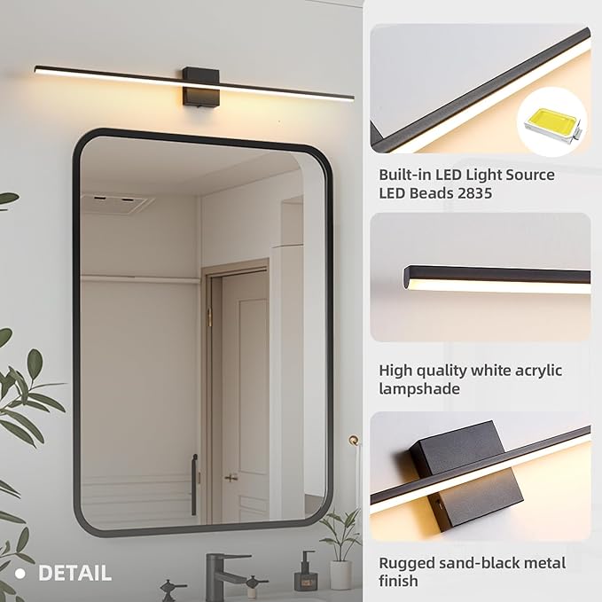 Modern Bathroom Vanity Light 32 Inch, 23W Black Bathroom Light Fixture Over - Image 3