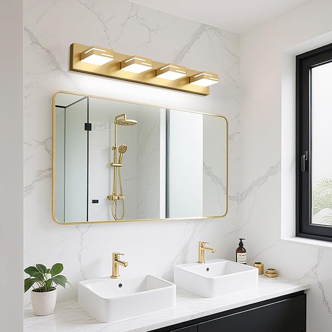 LED Modern Bathroom Vanity Light Fixtures, 4-Light 28-inch Dimmable Gold Vanity - Image 6