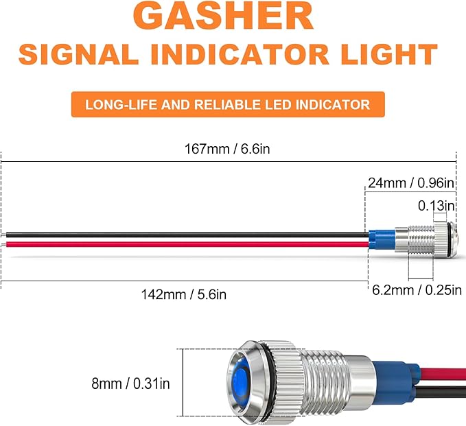 GASHER 5 PCS Energy Saving Indicator Light, LED Light 12V/24V/110V 20mA Panel - Image 3