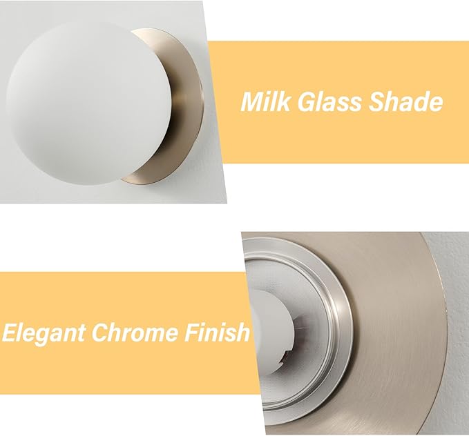 Modern Glass Globe Wall Sconce: Brushed Nickel Single Light - Image 4