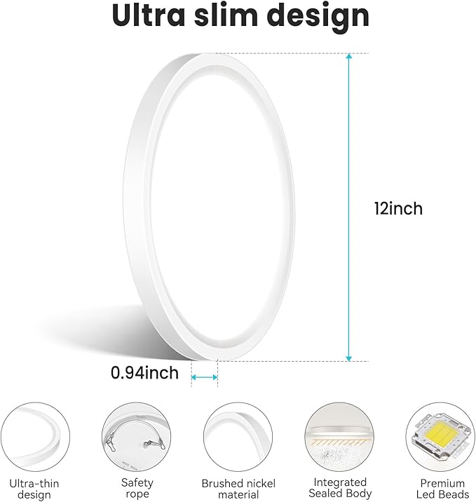 libtit 12 inch Flush Mount LED Ceiling Light Fixture, 3000K 4000K 6500K - Image 5