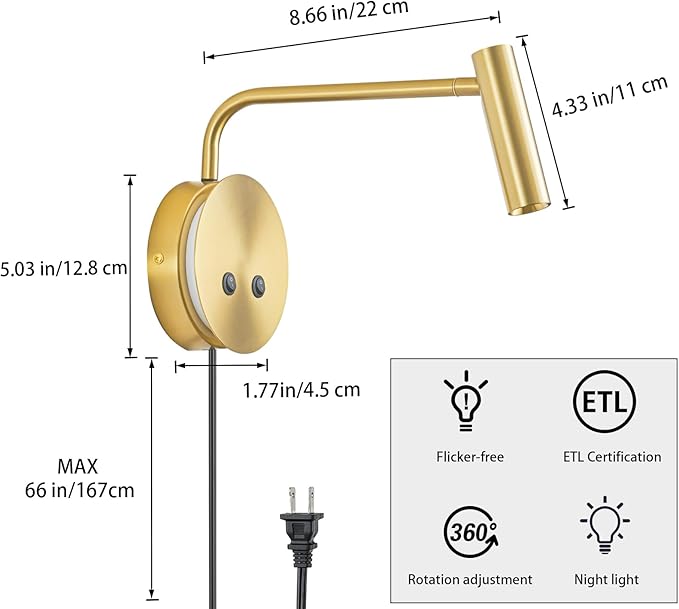 Gold Wall Mounted Reading Light, 3000K Flexible Headboard Reading Sconces - Image 8