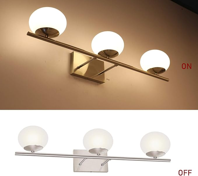 New Bathroom Vanity Light Fixtures 3 Lights Brushed Nickel Glass Shade Modern - Image 5