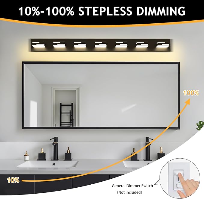 LED Modern Bathroom Vanity Light Fixtures 7-Light 5CCT Dimmable Matte Black - Image 3