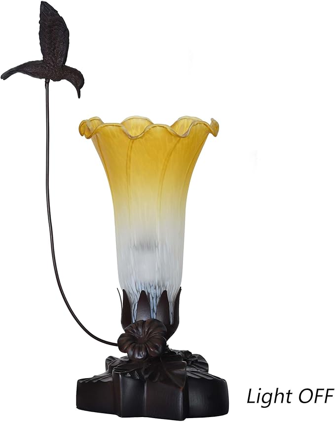 Bieye LL07 Hummingbird Flying Over Lily Flower Blown Glass Table Lamp - Image 4