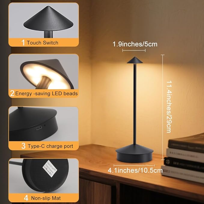 EJQ 2 Pack LED Cordless Table Lamp, Portable 6000mAh Rechargeable, Touch - Image 6
