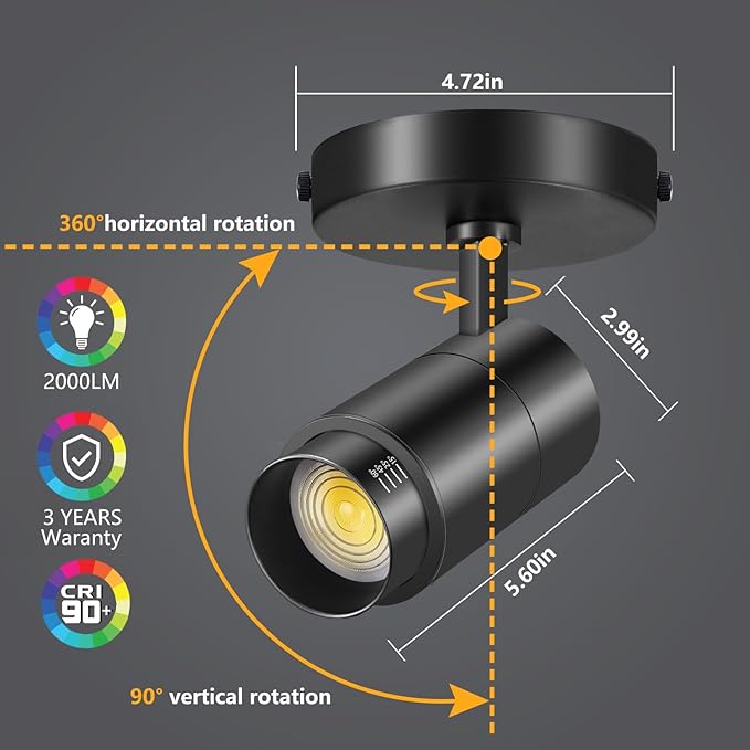 VANoopee 3-Color Zoomable LED Ceiling Spotlight Flush Mount Adjustable - Image 5