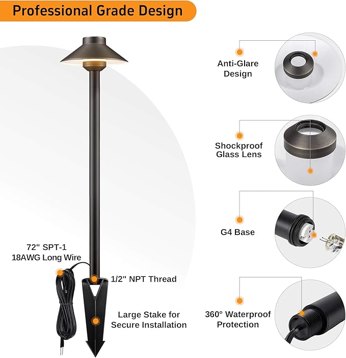 Gardenreet Low Voltage Landscape Sidewalk Lighting, Solid Brass Pathlights - Image 9