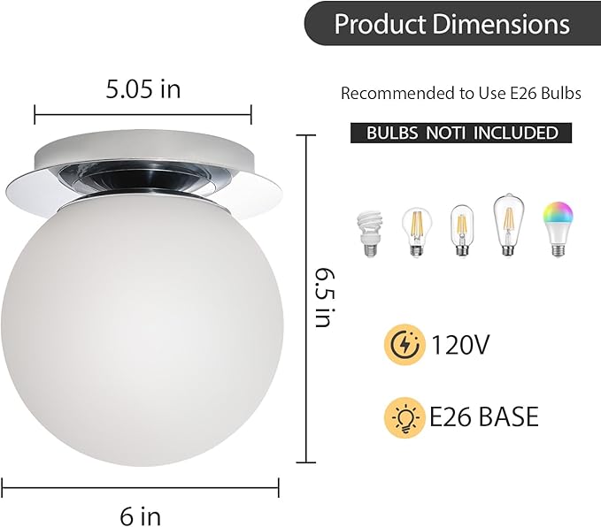 Modern Glass Globe Wall Sconce: Chrome Single Light - Image 3