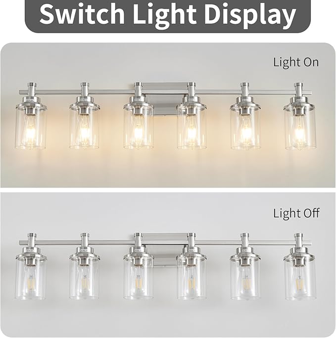 6-Light Bathroom Vanity Light, Brushed Nickel Bathroom Lights Fixtures Over - Image 3