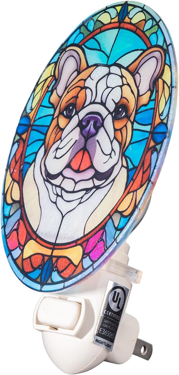 Stained Glass Styled English Bulldog Night Light – Real Glass Plug-in Dog Night - Image 5