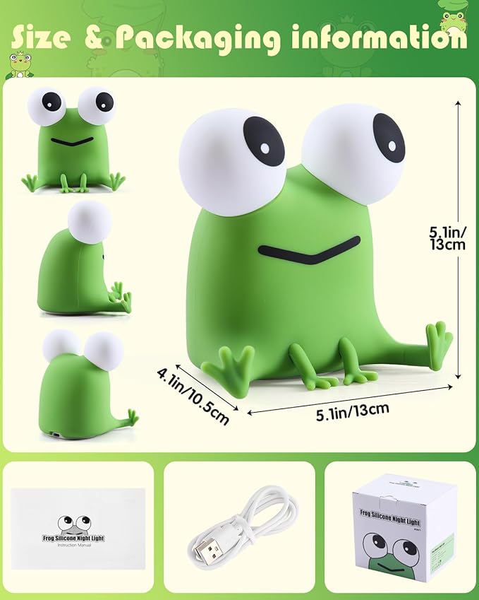 YISUN Frog Night Light for Kids, Soft Silicone Nursery Night Lamp Rechargeable - Image 6