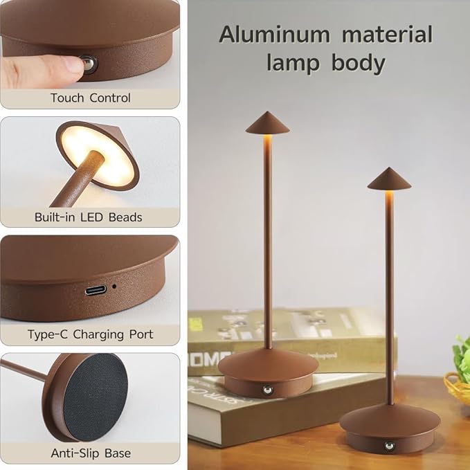 Cordless Table Lamp Set of 2, Rechargeable Portable LED Bedside Touch Lamp - Image 6